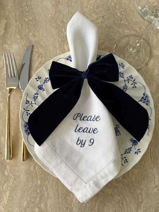 NAVY BLUE- Set of 12 Embroidered Linen Dinner Napkins